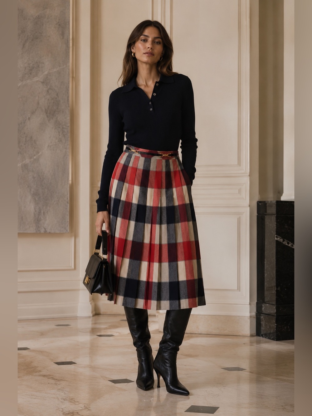 Celine Vintage A-line Pleated Wool Midi-Skirt Size 42 / Size 10 CAN/US - Picture 2 of 16